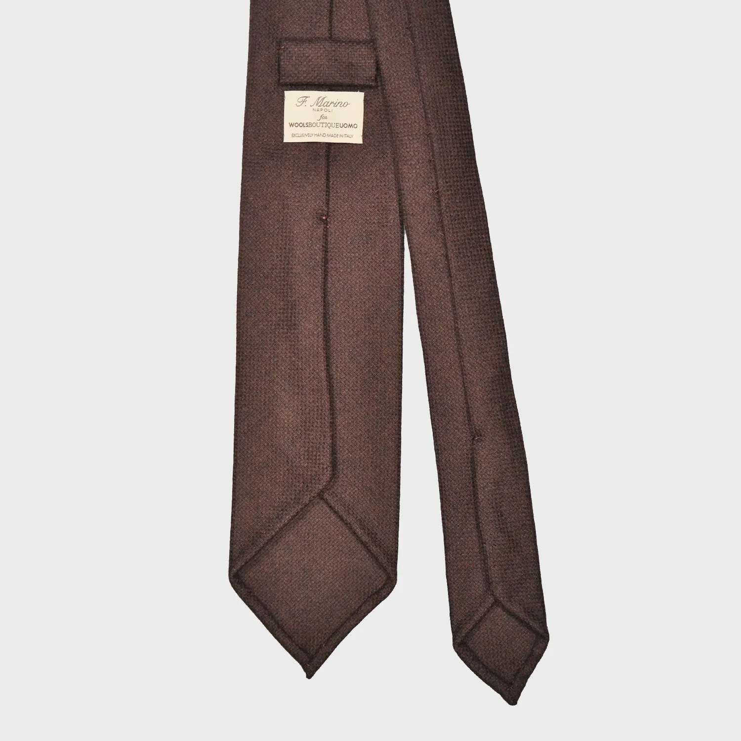 F.Marino Twill Merino Wool Tie 3 Folds Coffee Brown