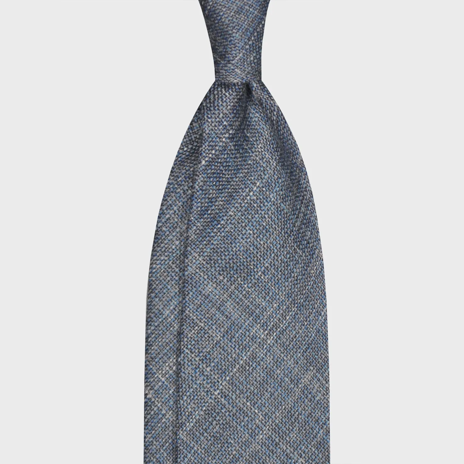 F.Marino Wool Silk Tie 3 Folds Mélange Denim Blue