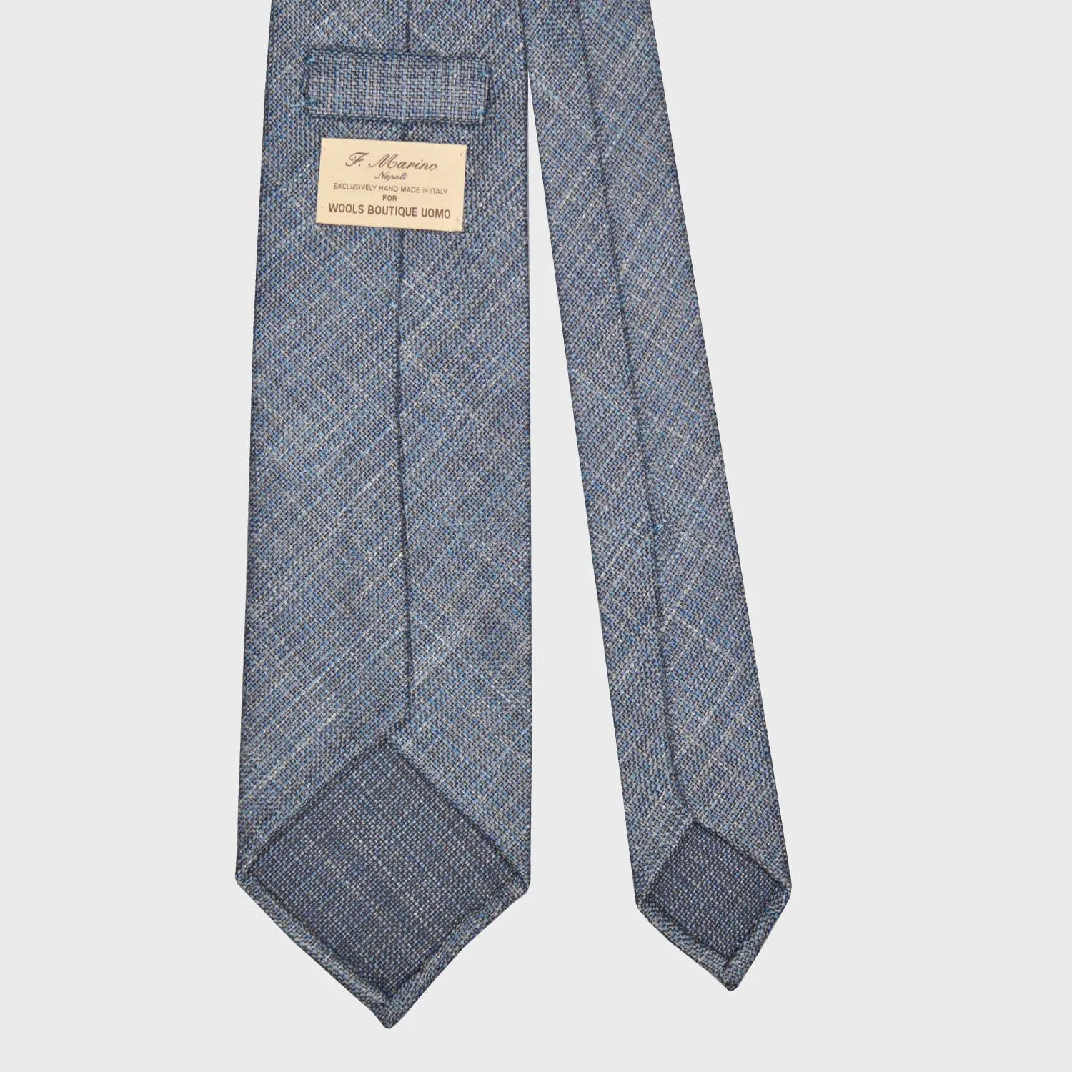 F.Marino Wool Silk Tie 3 Folds Mélange Denim Blue