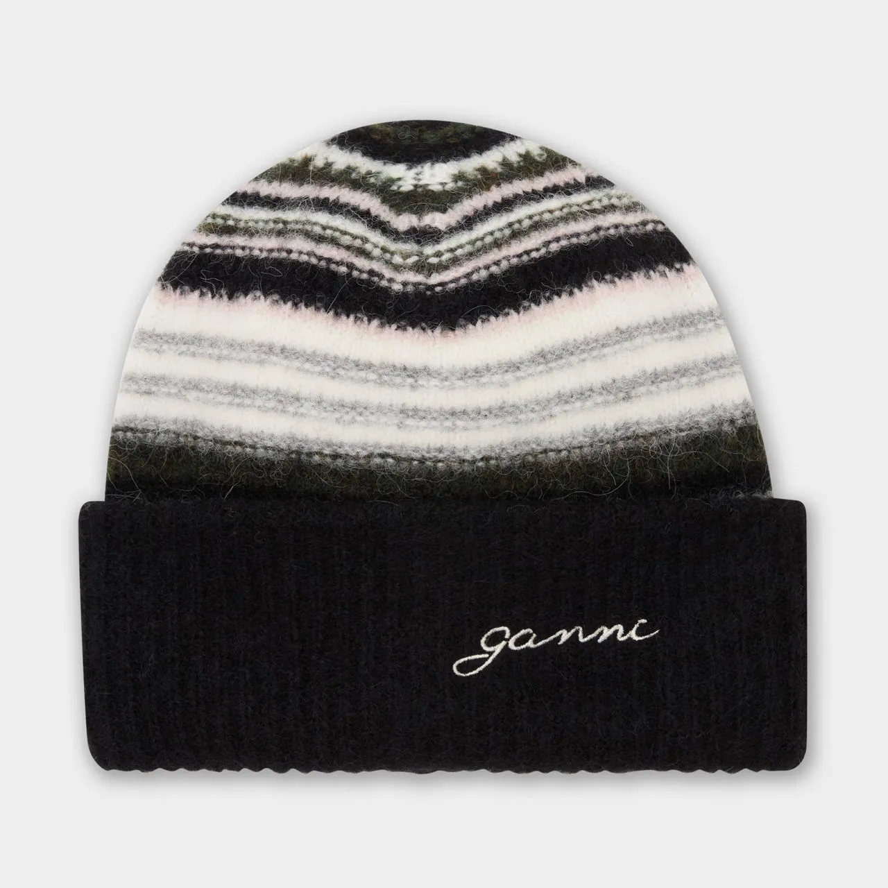 GANNI Logo Striped Beanie Hat - Black