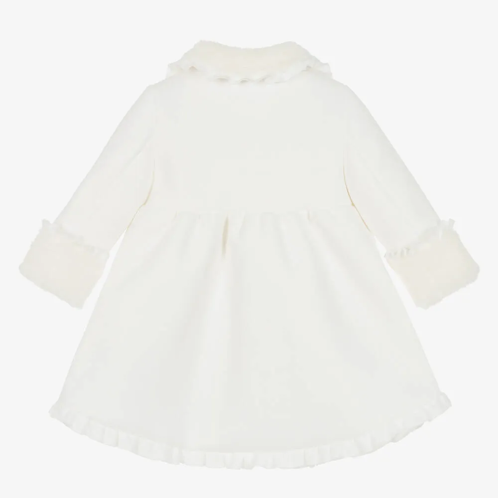 Girls Ivory Ruffle Collar Coat