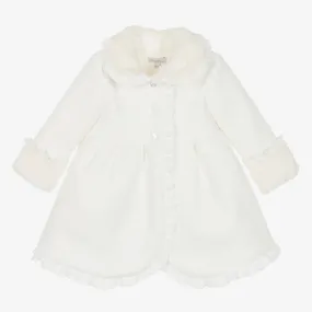 Girls Ivory Ruffle Collar Coat