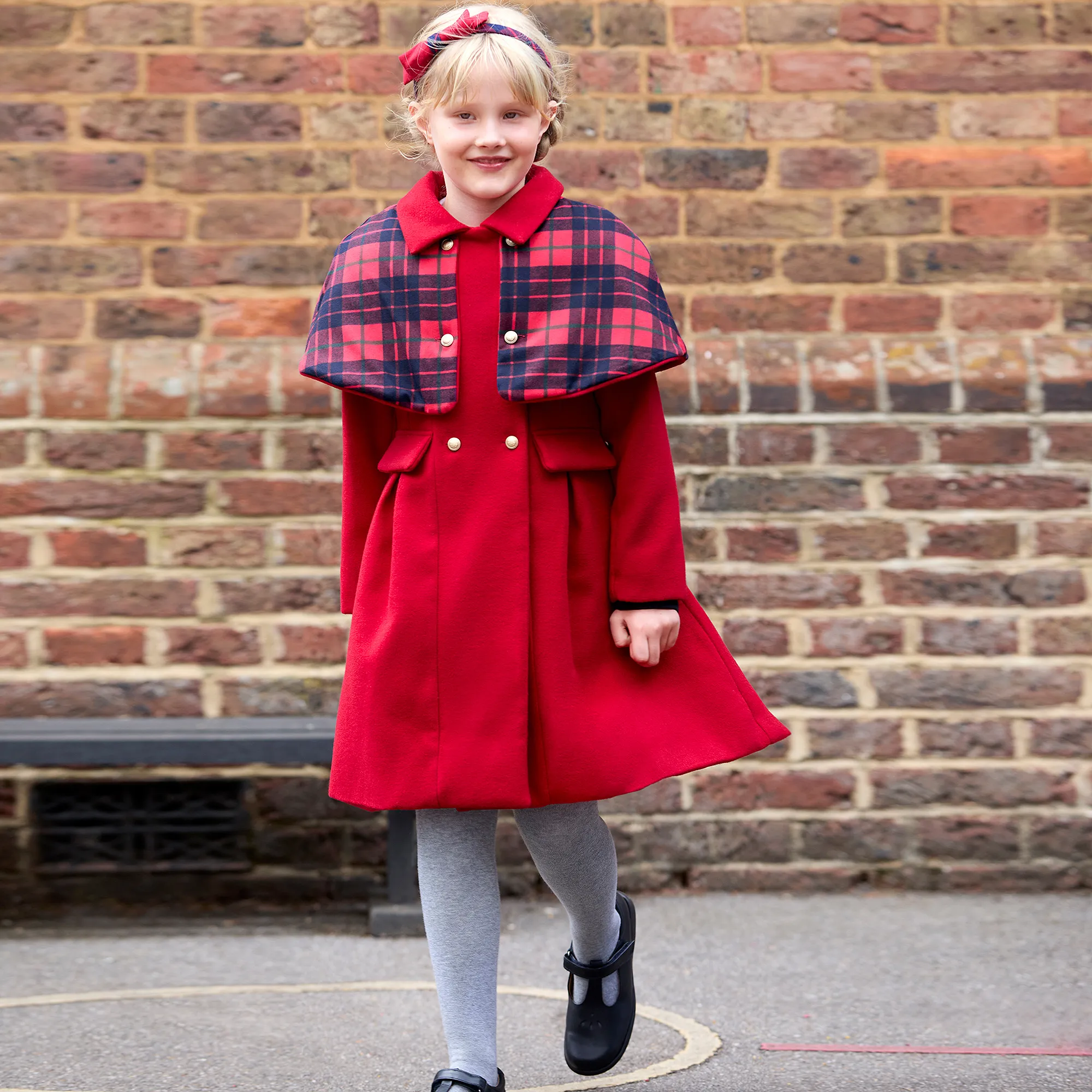 Girls Red Felted Cape Coat