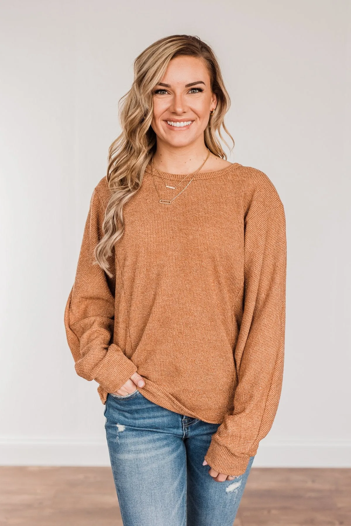 Glitz & Glam Long Sleeve Top- Clay