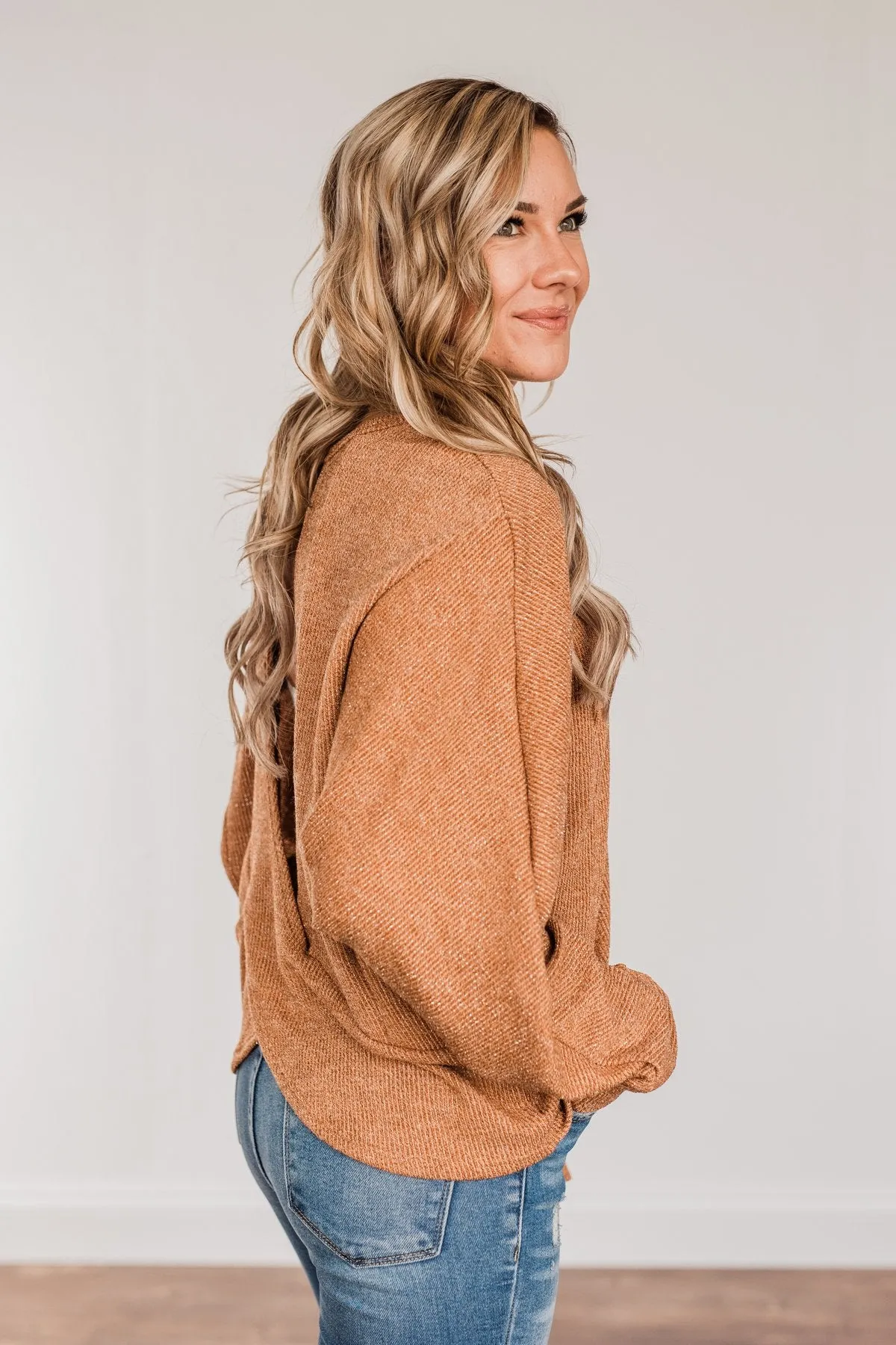 Glitz & Glam Long Sleeve Top- Clay