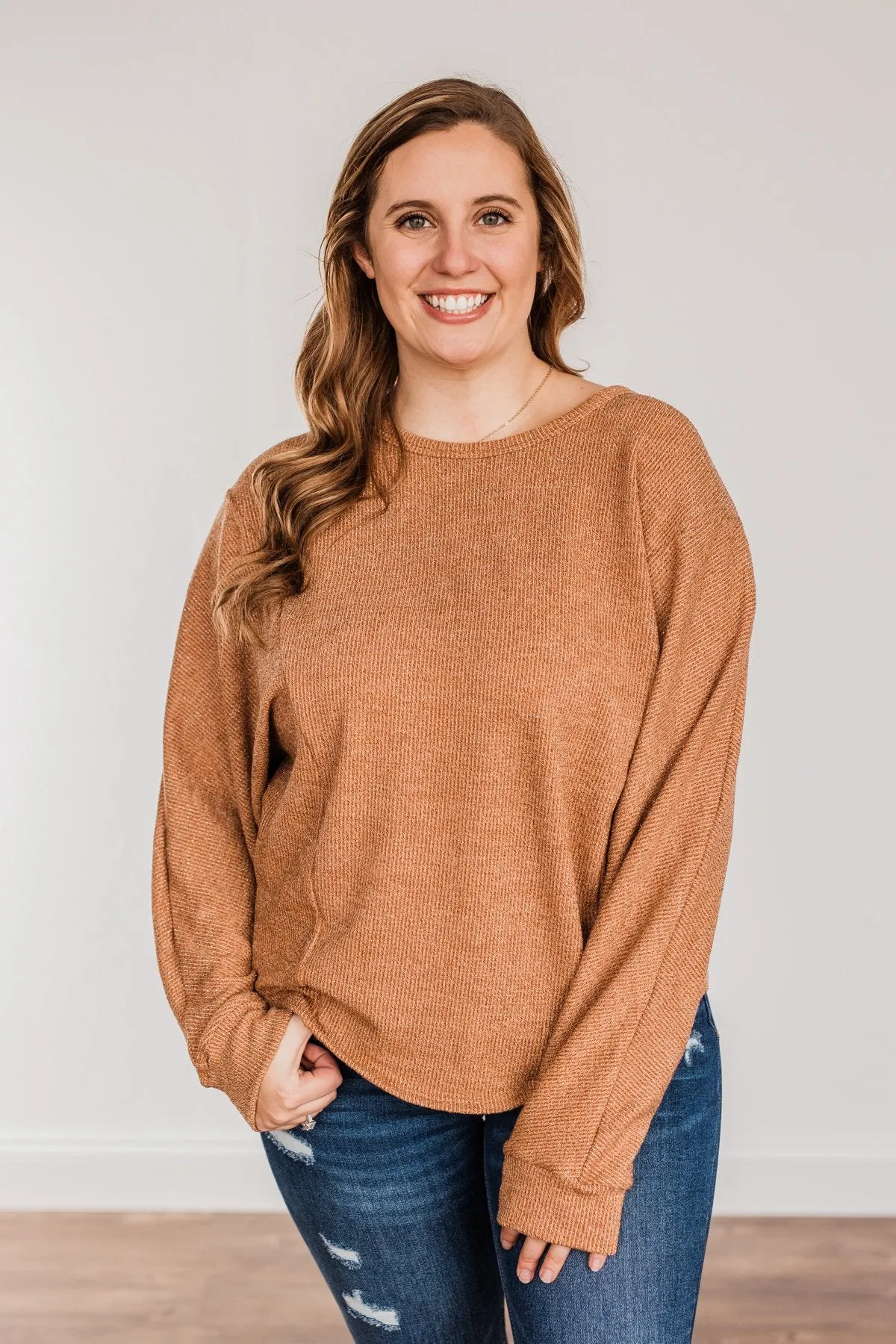 Glitz & Glam Long Sleeve Top- Clay