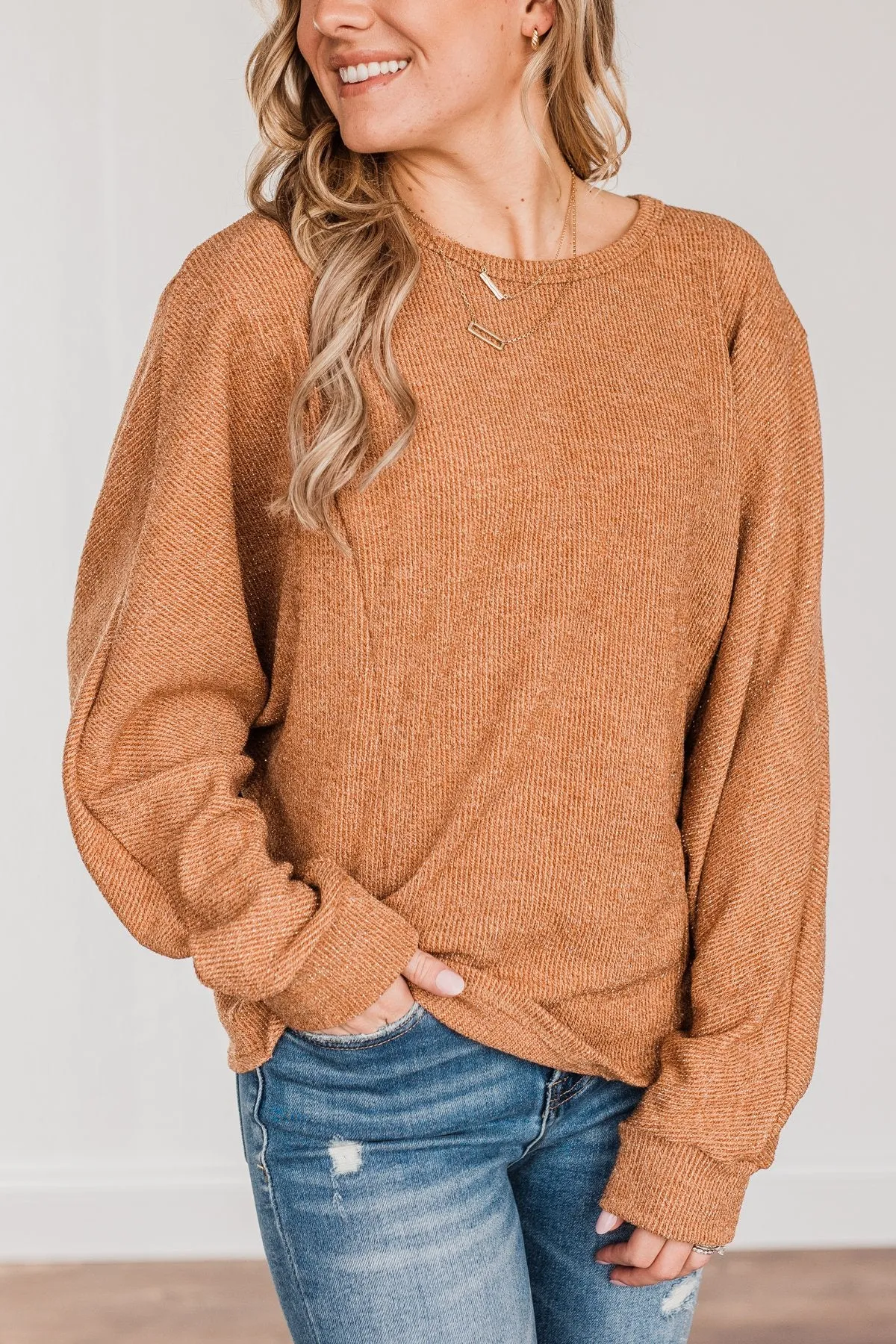 Glitz & Glam Long Sleeve Top- Clay