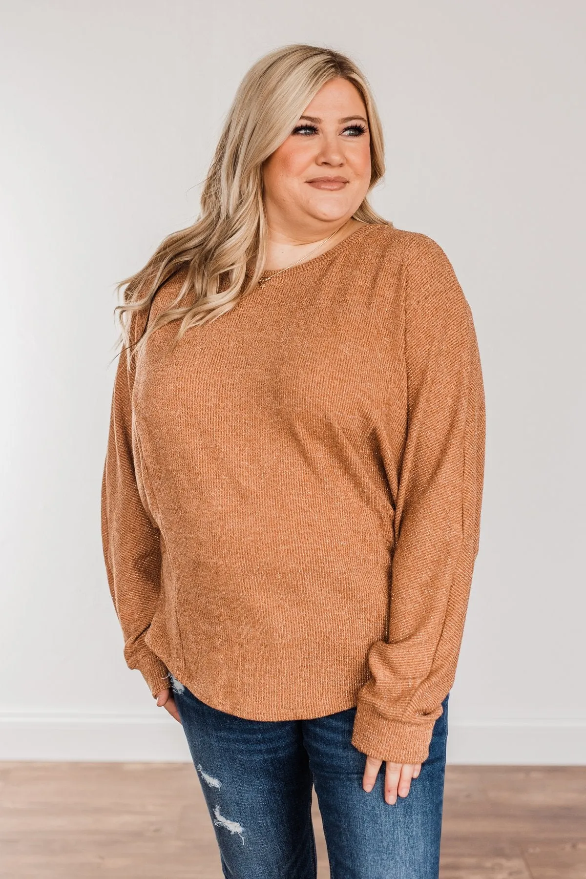 Glitz & Glam Long Sleeve Top- Clay