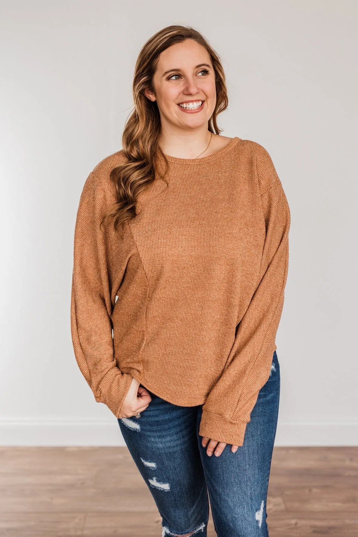 Glitz & Glam Long Sleeve Top- Clay