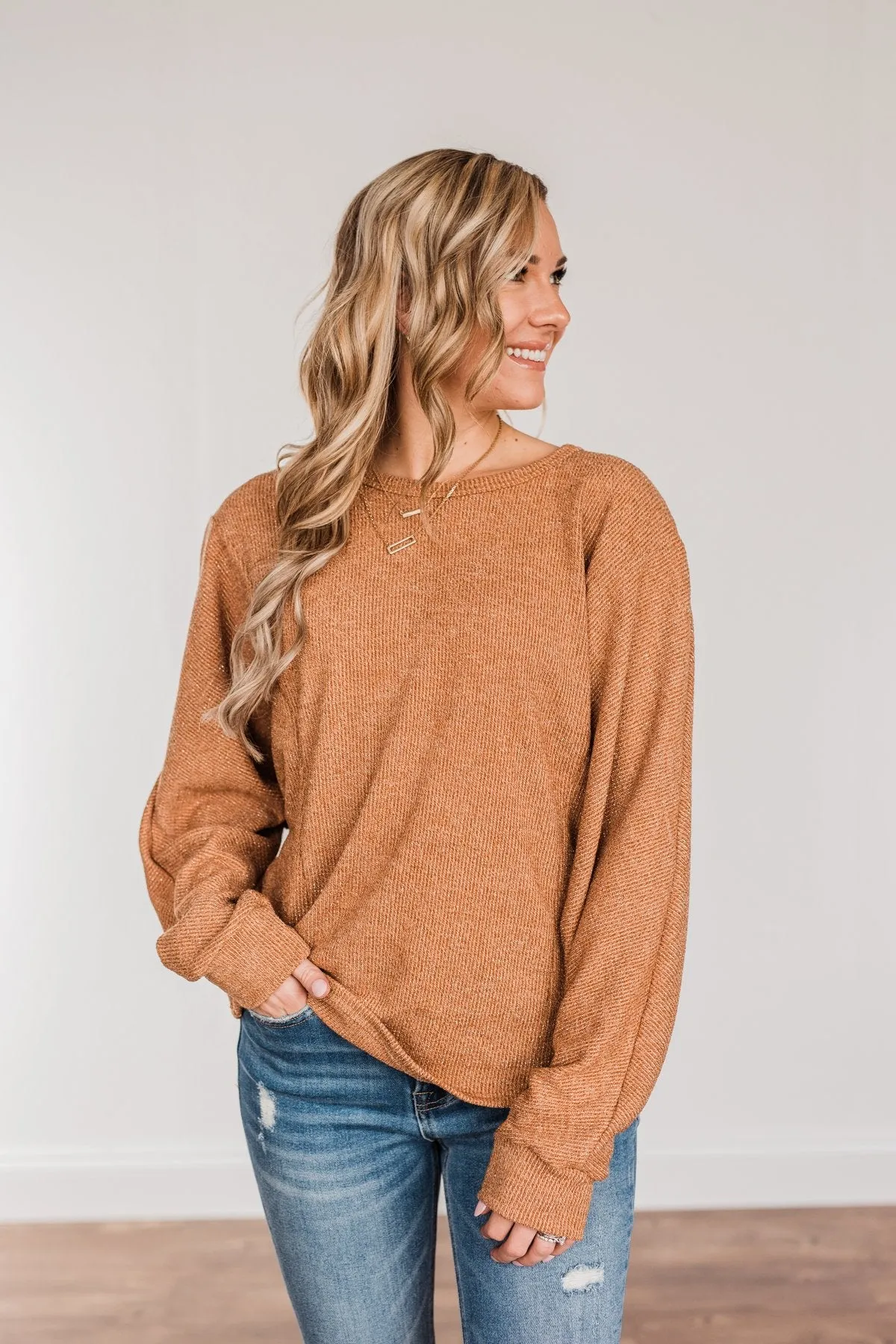 Glitz & Glam Long Sleeve Top- Clay