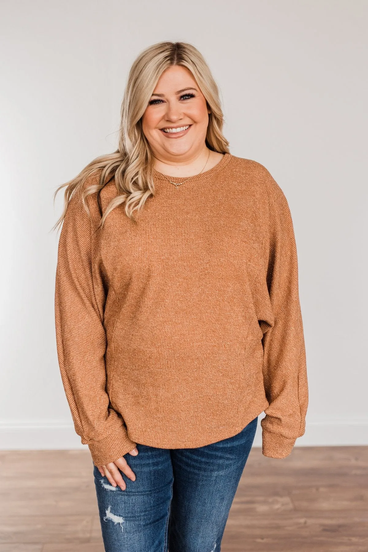 Glitz & Glam Long Sleeve Top- Clay