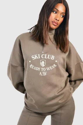 Hoodies & Sweatshirts | Ski Club Slogan Oversized Half Zip Sweatshirt | boohoo