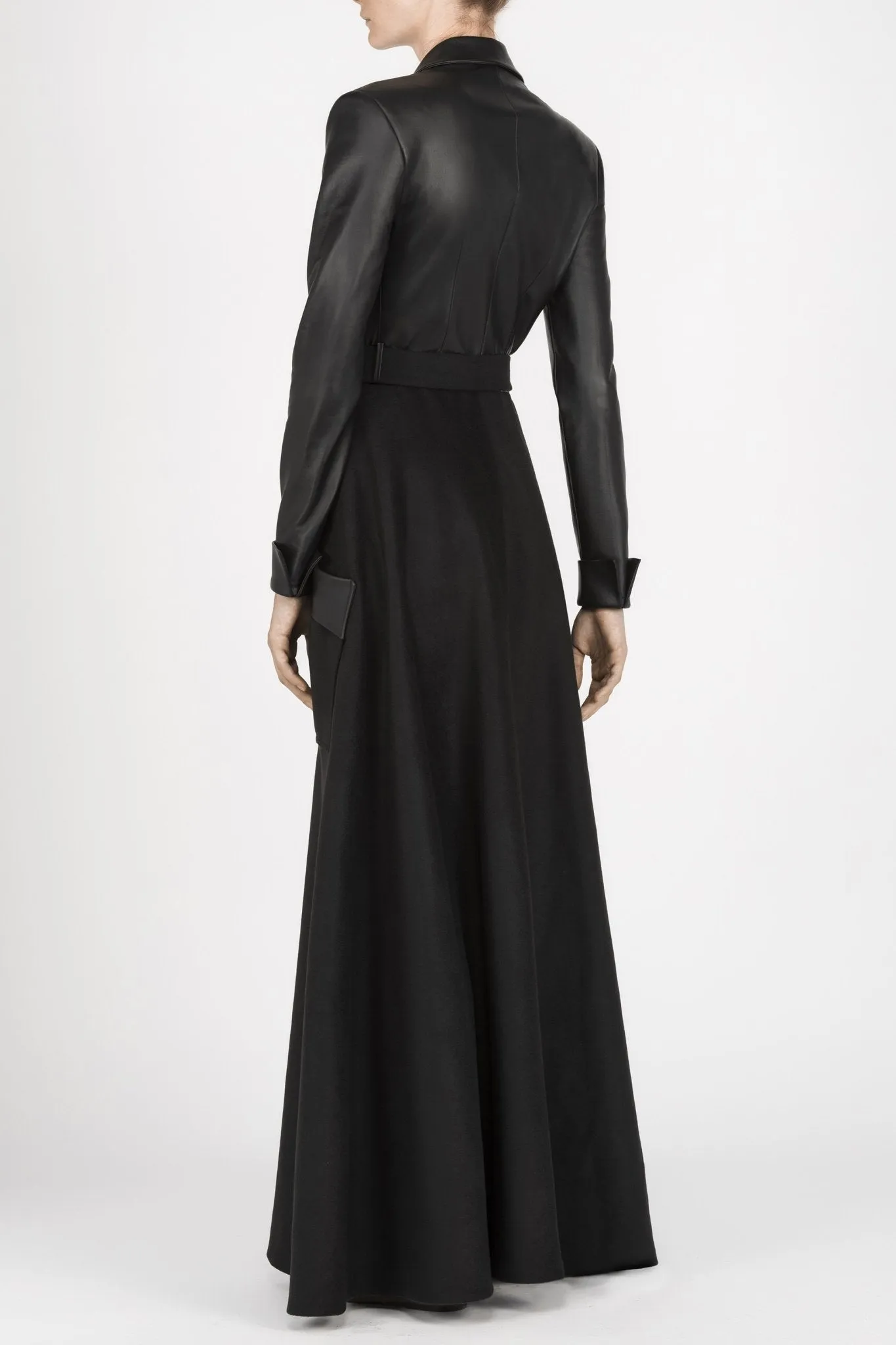 Leather and Wool-Blend Maxi Coat