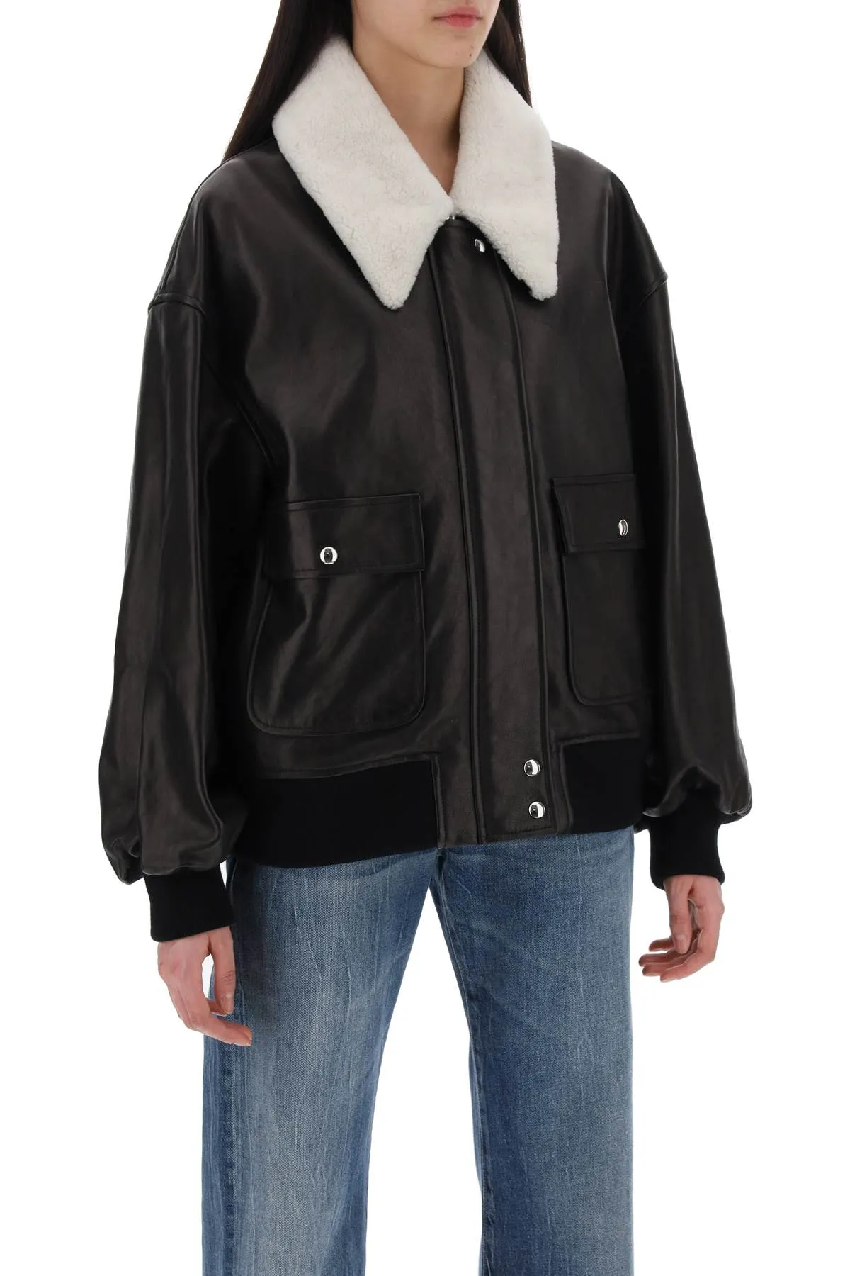 leather shellar jacket 6075729 L729 BLACK