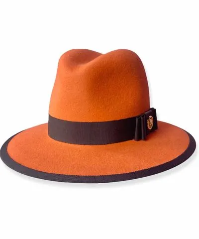 Maison Laurette Women's Brown / Yellow / Orange Pumkin Spice Fedora With Gold Button