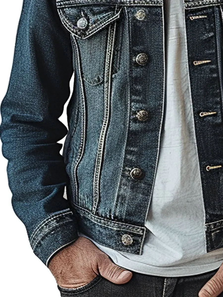 Men's Retro Multi-Pocket Casual Denim Jacket