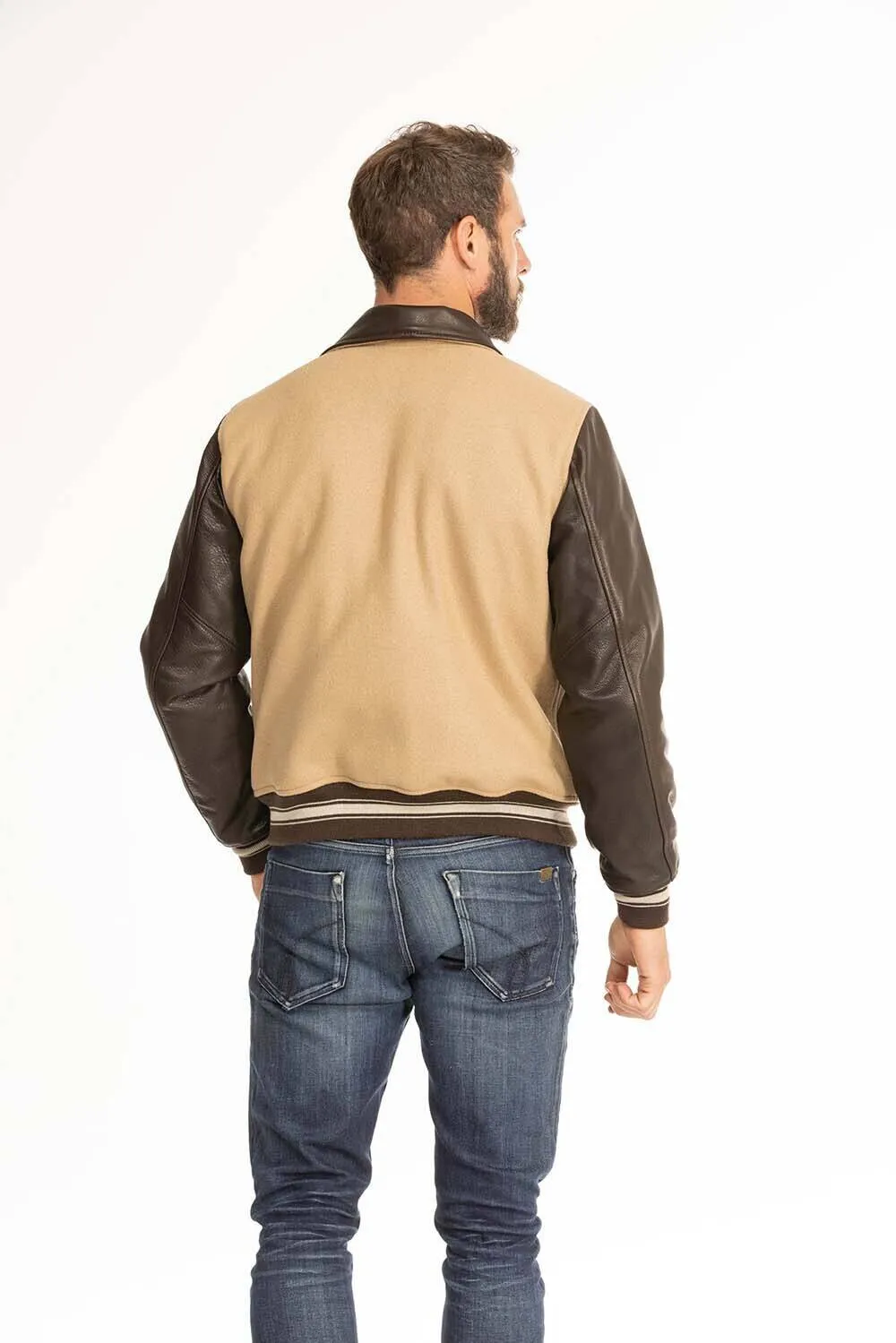 Men's tan and brown leather jacket cockpit'usa 28a107