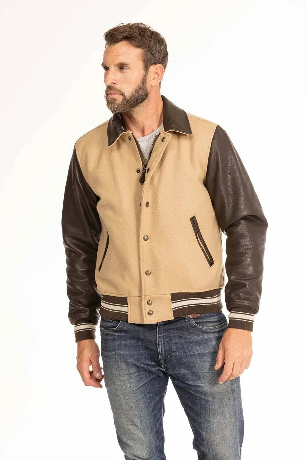 Men's tan and brown leather jacket cockpit'usa 28a107