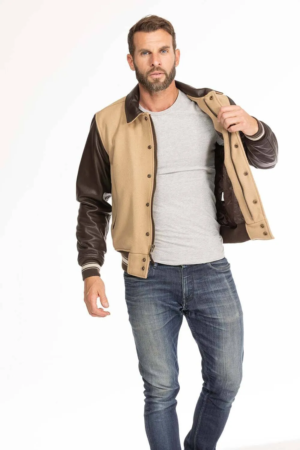 Men's tan and brown leather jacket cockpit'usa 28a107