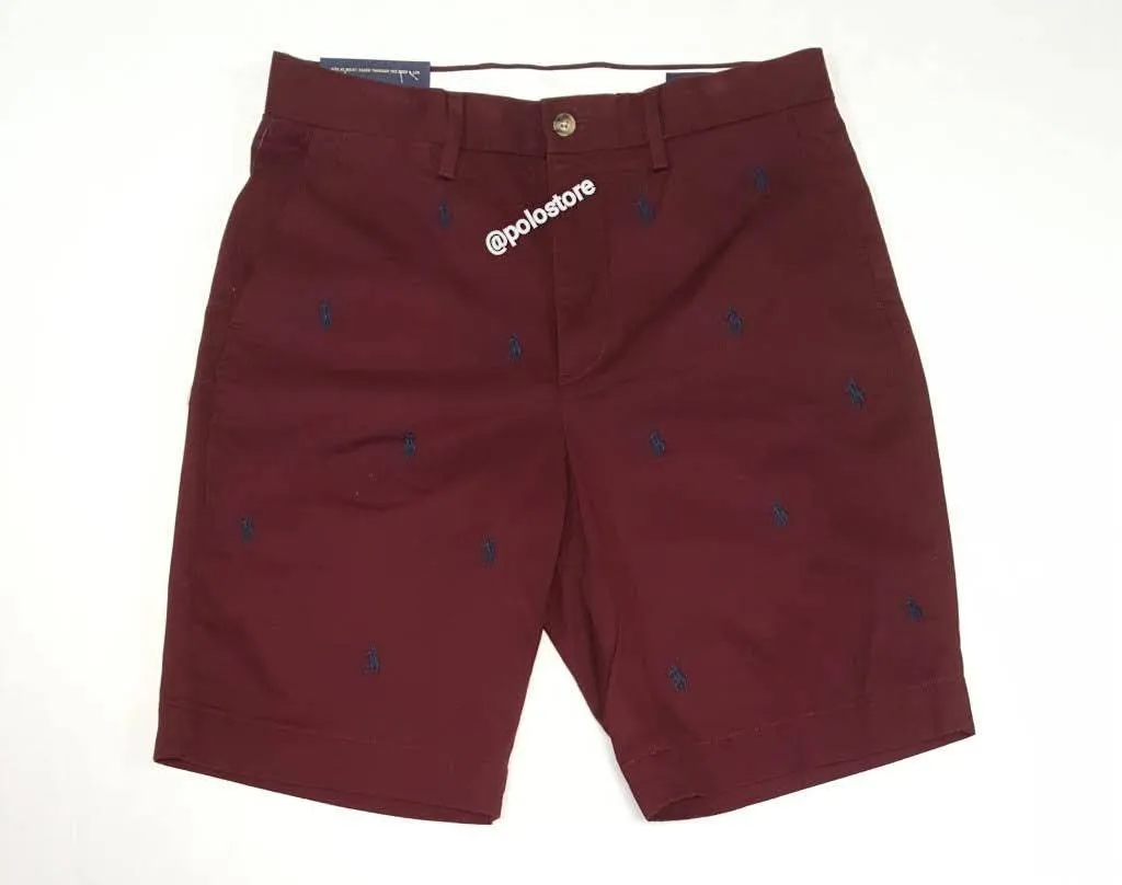 Nwt Polo Ralph Lauren Burgundy Allover Print Small Pony Stretch Classic Fit Shorts