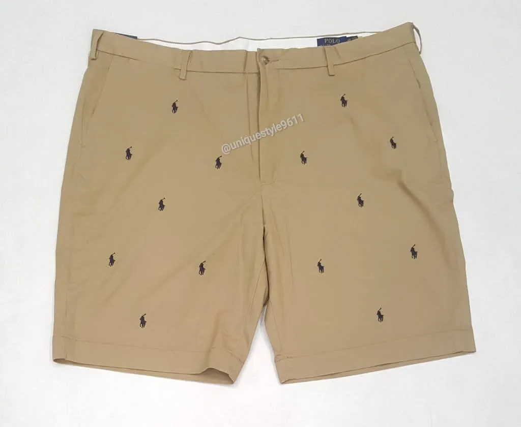 Nwt Polo Ralph Lauren Khaki Allover Print Small Pony Stretch Classic Fit Shorts