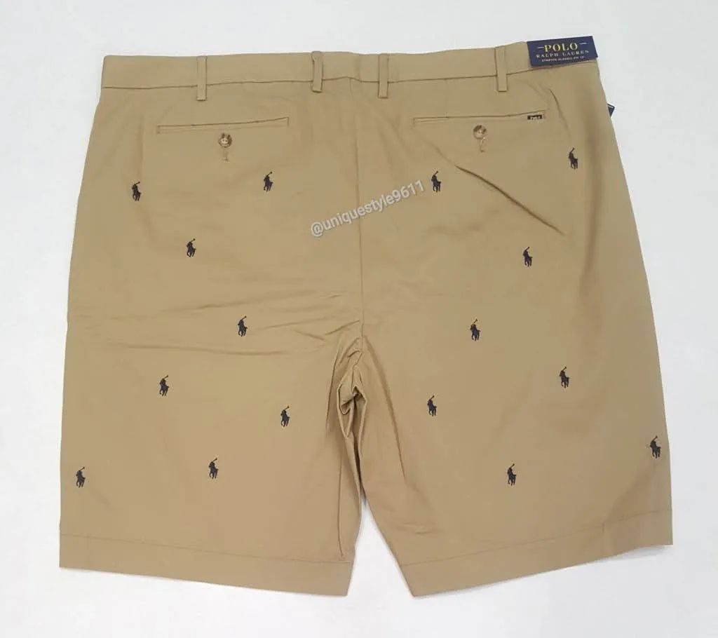 Nwt Polo Ralph Lauren Khaki Allover Print Small Pony Stretch Classic Fit Shorts