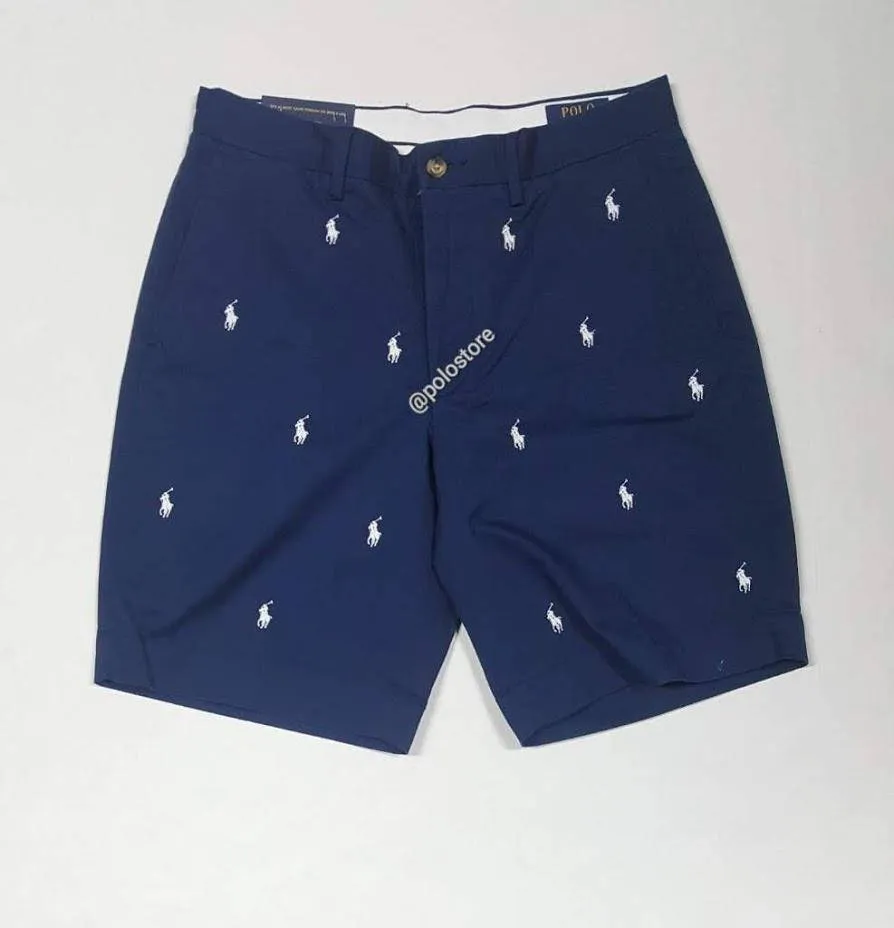 Nwt Polo Ralph Lauren Navy Allover Print Small Pony Stretch Classic Fit Shorts