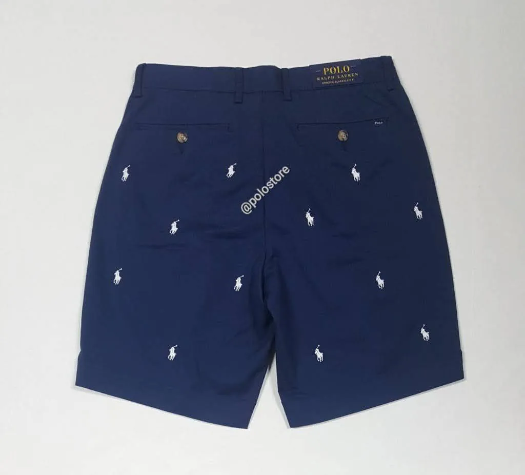 Nwt Polo Ralph Lauren Navy Allover Print Small Pony Stretch Classic Fit Shorts