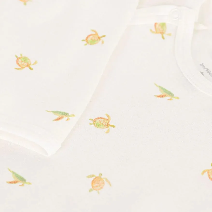 Petit Bateau Organic Cotton Side Snap Footie - Turtle Print - White