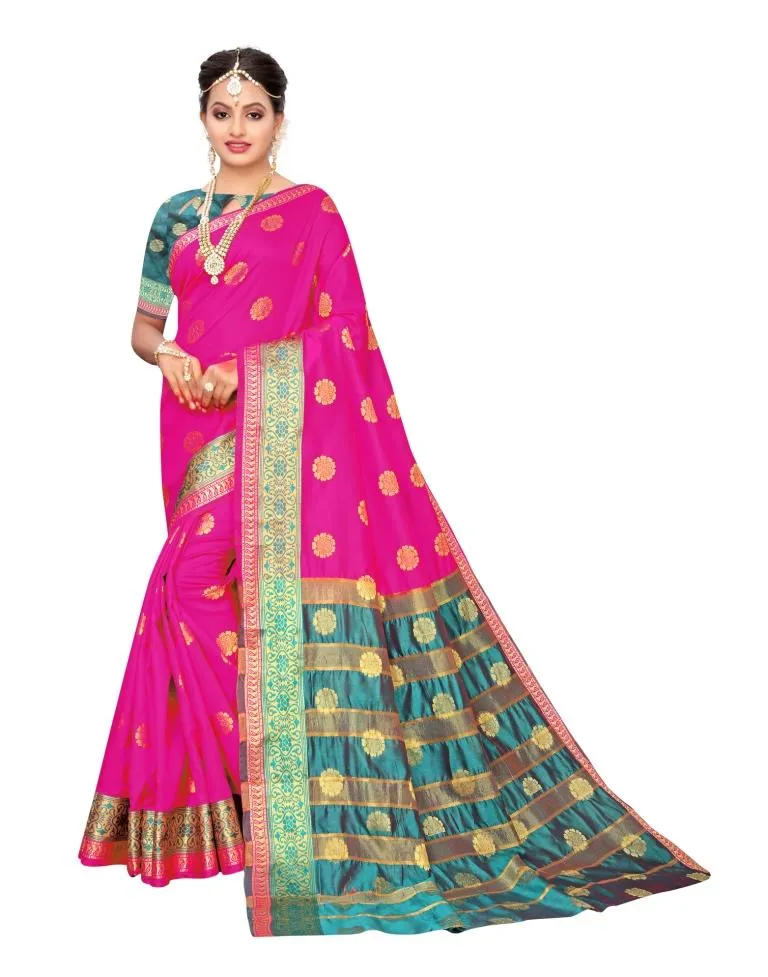 Pink Coloured Poly Silk Jacquard Partywear saree