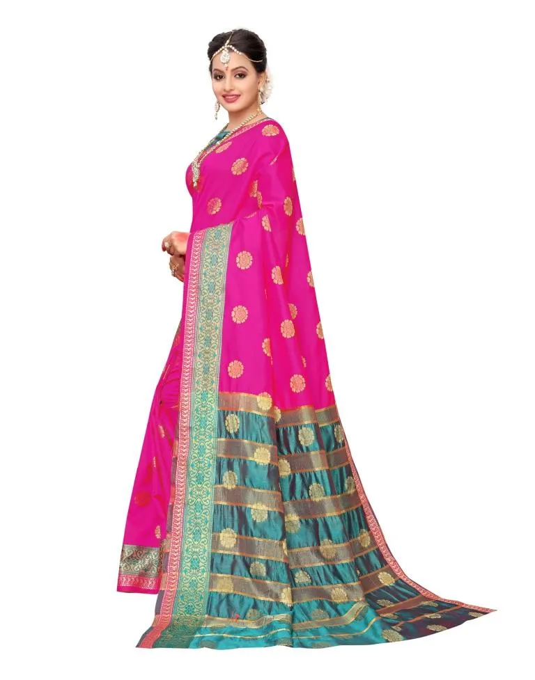 Pink Coloured Poly Silk Jacquard Partywear saree