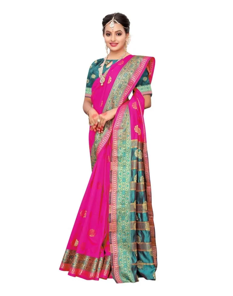 Pink Coloured Poly Silk Jacquard Partywear saree