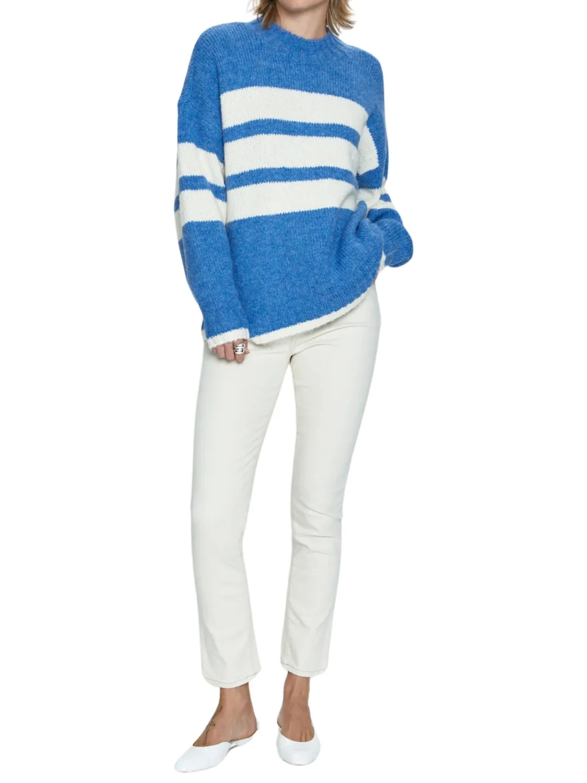 Pistola Carlen Mock Neck Stripe Campanula/White Stripe Sweater