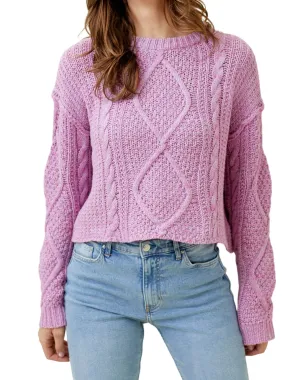 Raw Edge Cable Sweater in Lavander