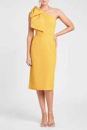 REBECCA VALLANCE Calla One Shoulder Dress Midi (Yellow) - $699