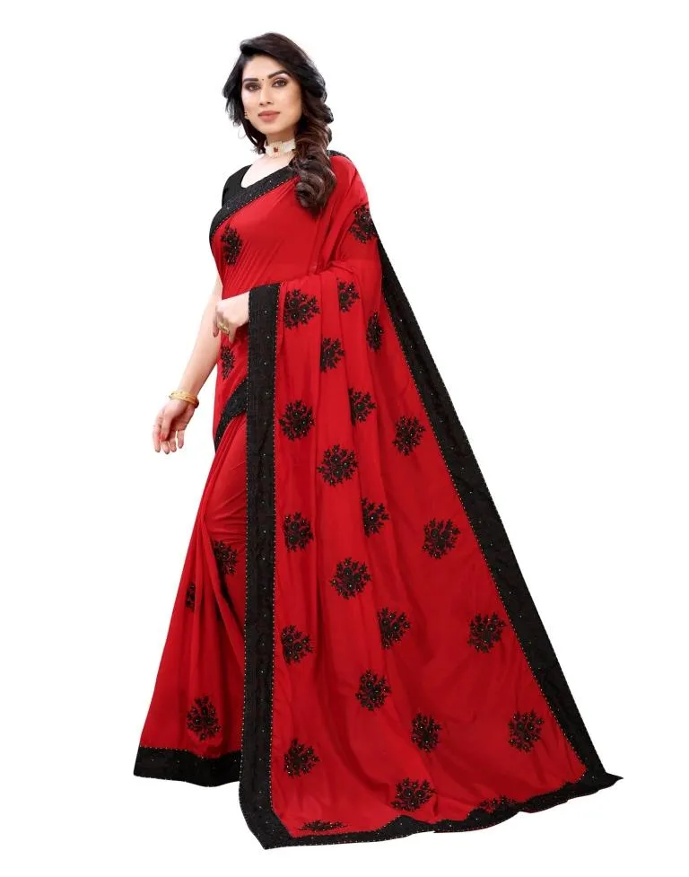 Red Coloured Poly Silk Embellished Partywear saree