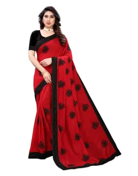 Red Coloured Poly Silk Embellished Partywear saree