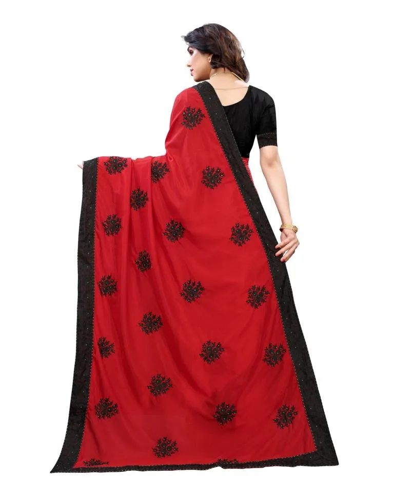 Red Coloured Poly Silk Embellished Partywear saree