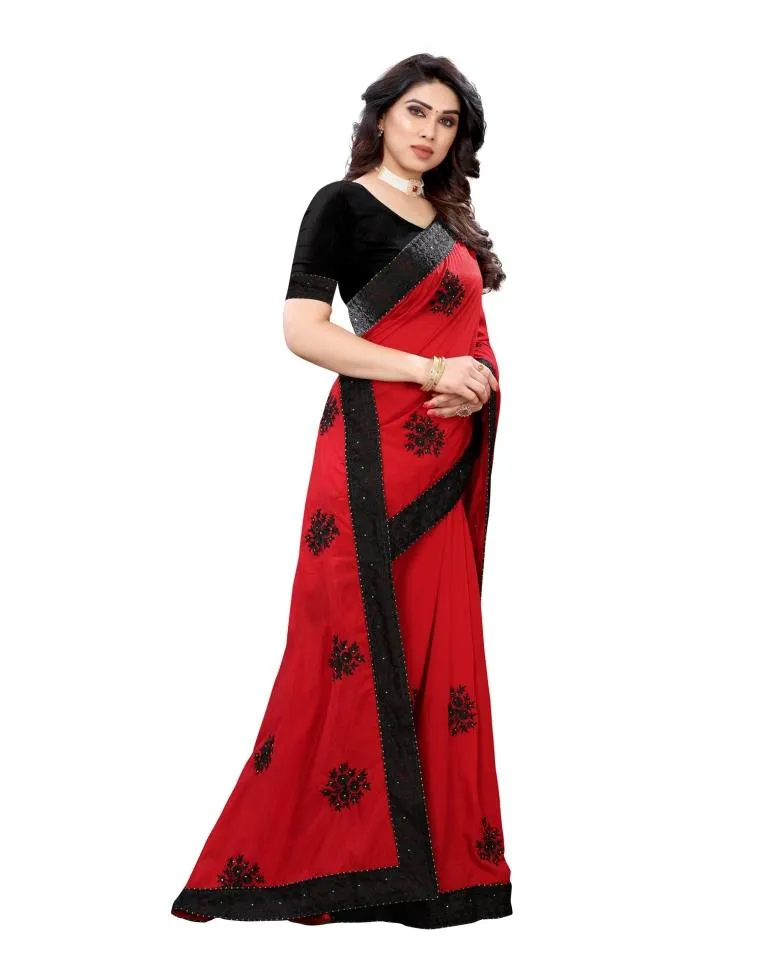 Red Coloured Poly Silk Embellished Partywear saree