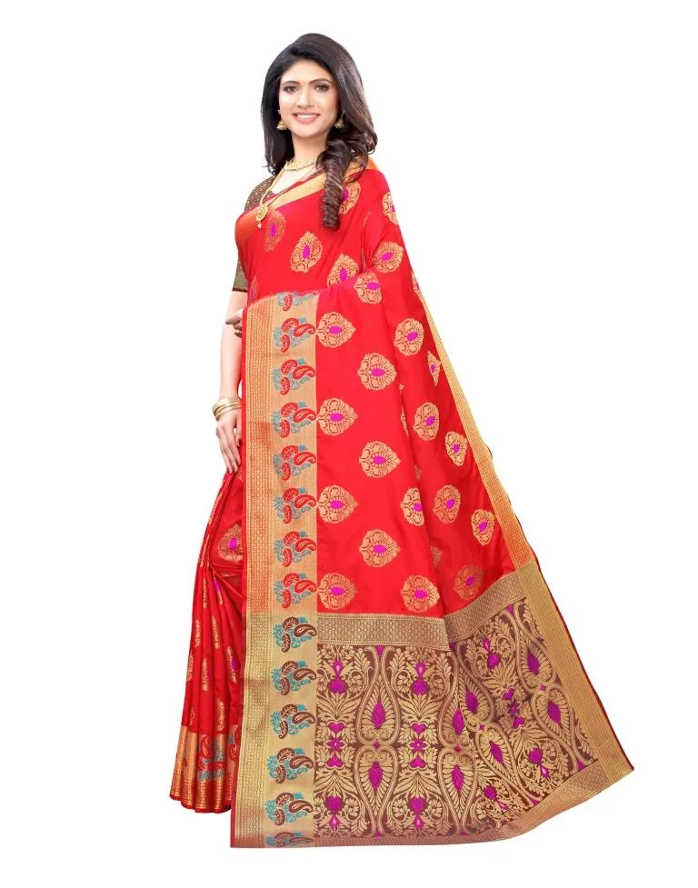 Red Coloured Poly Silk Jacquard Partywear saree