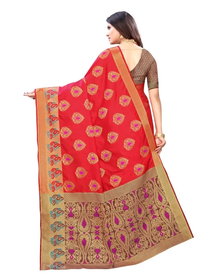 Red Coloured Poly Silk Jacquard Partywear saree