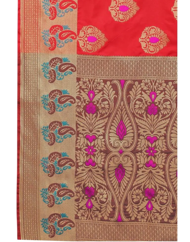 Red Coloured Poly Silk Jacquard Partywear saree