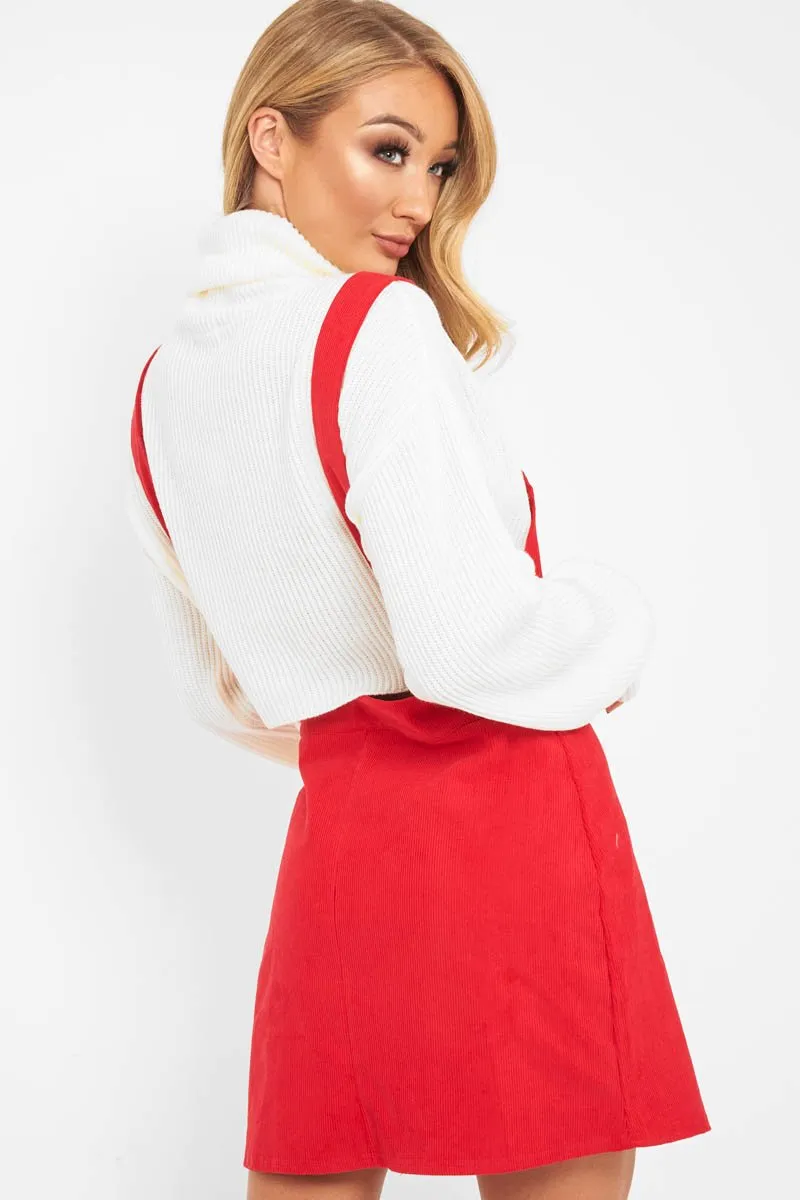 Red Corduroy Pinafore Dungaree Dress - Ayona