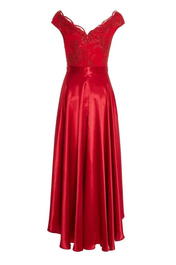 Red Satin Dip Hem Dress