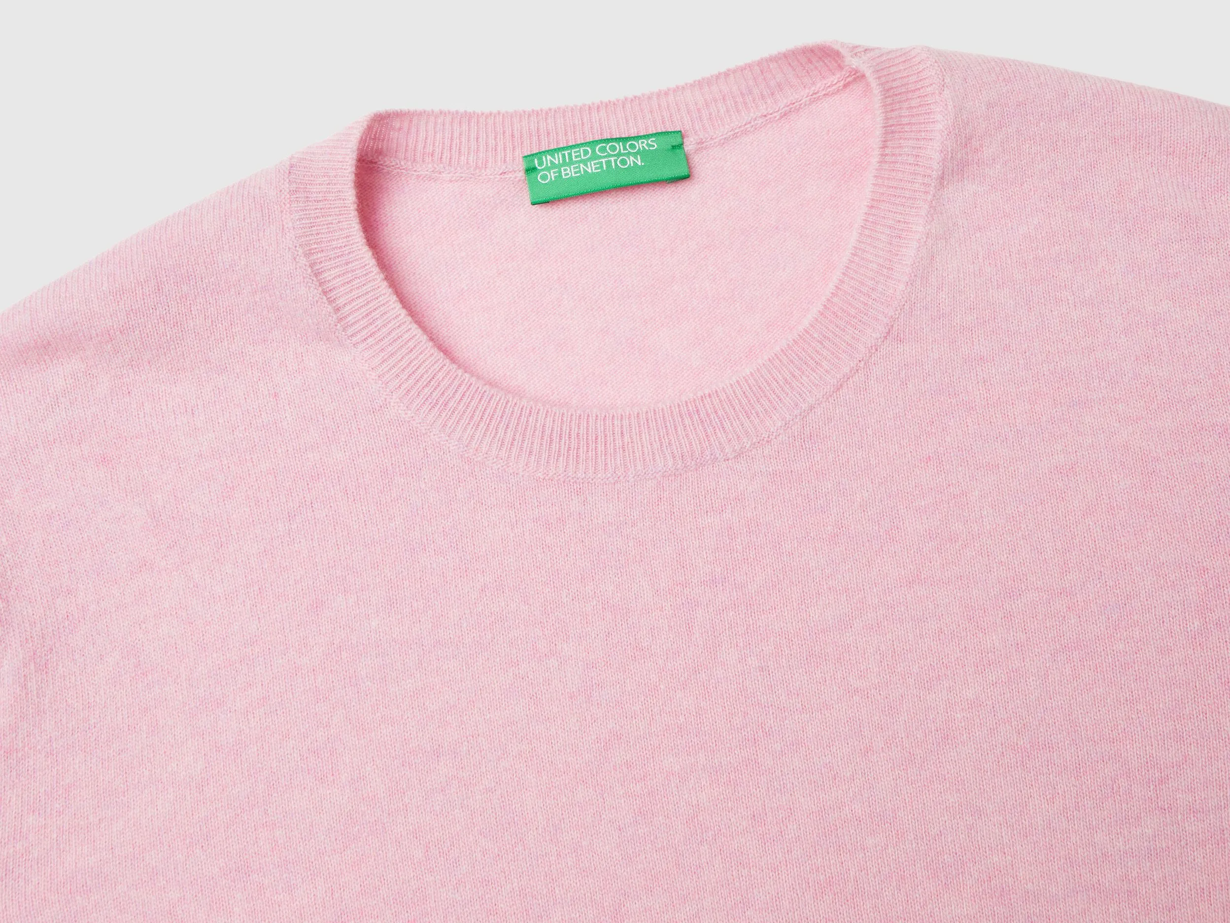 Relaxed fit pure Merino wool sweater - Pink | Benetton