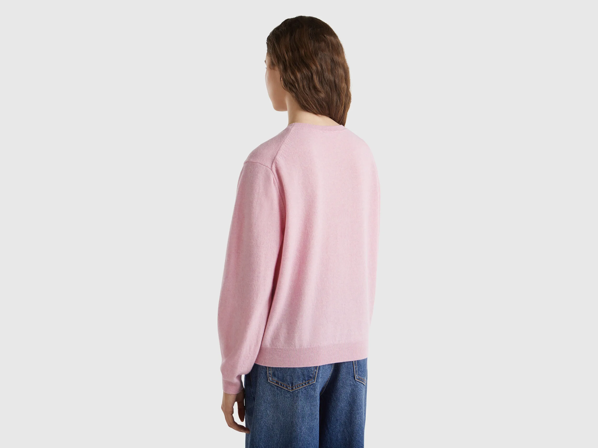 Relaxed fit pure Merino wool sweater - Pink | Benetton