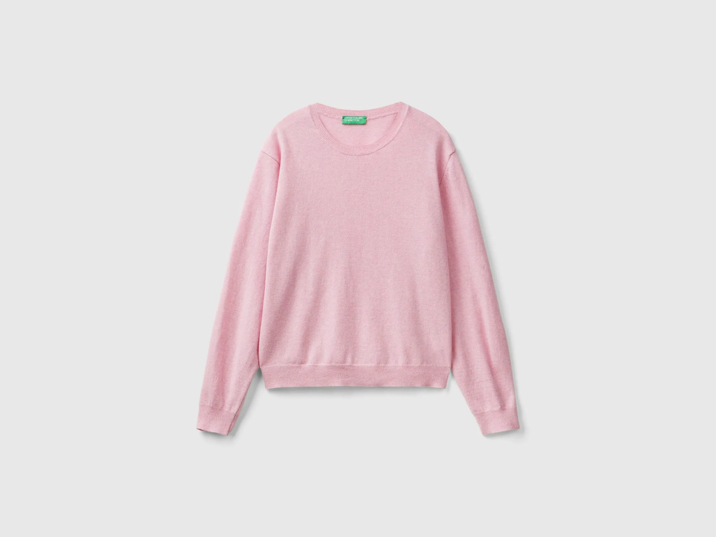 Relaxed fit pure Merino wool sweater - Pink | Benetton