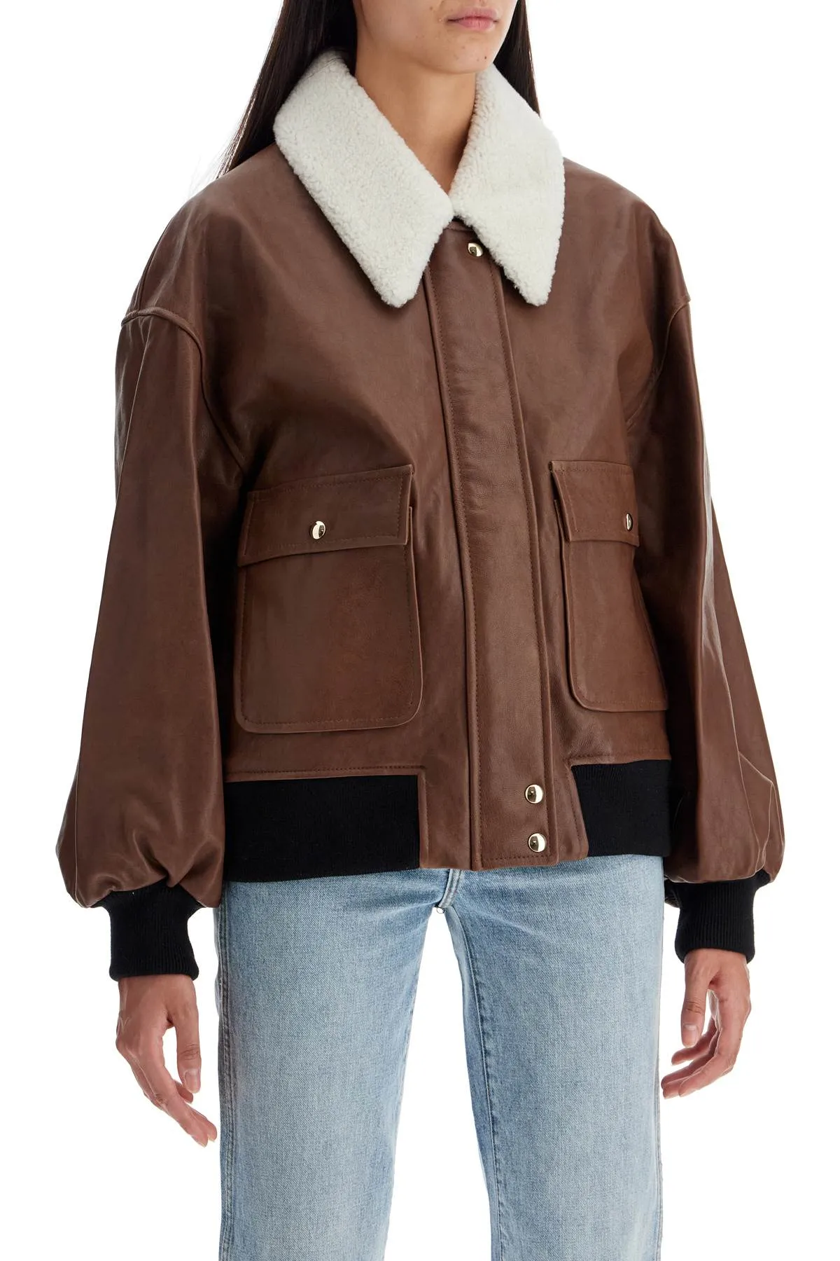 shellar leather bomber jacket with she