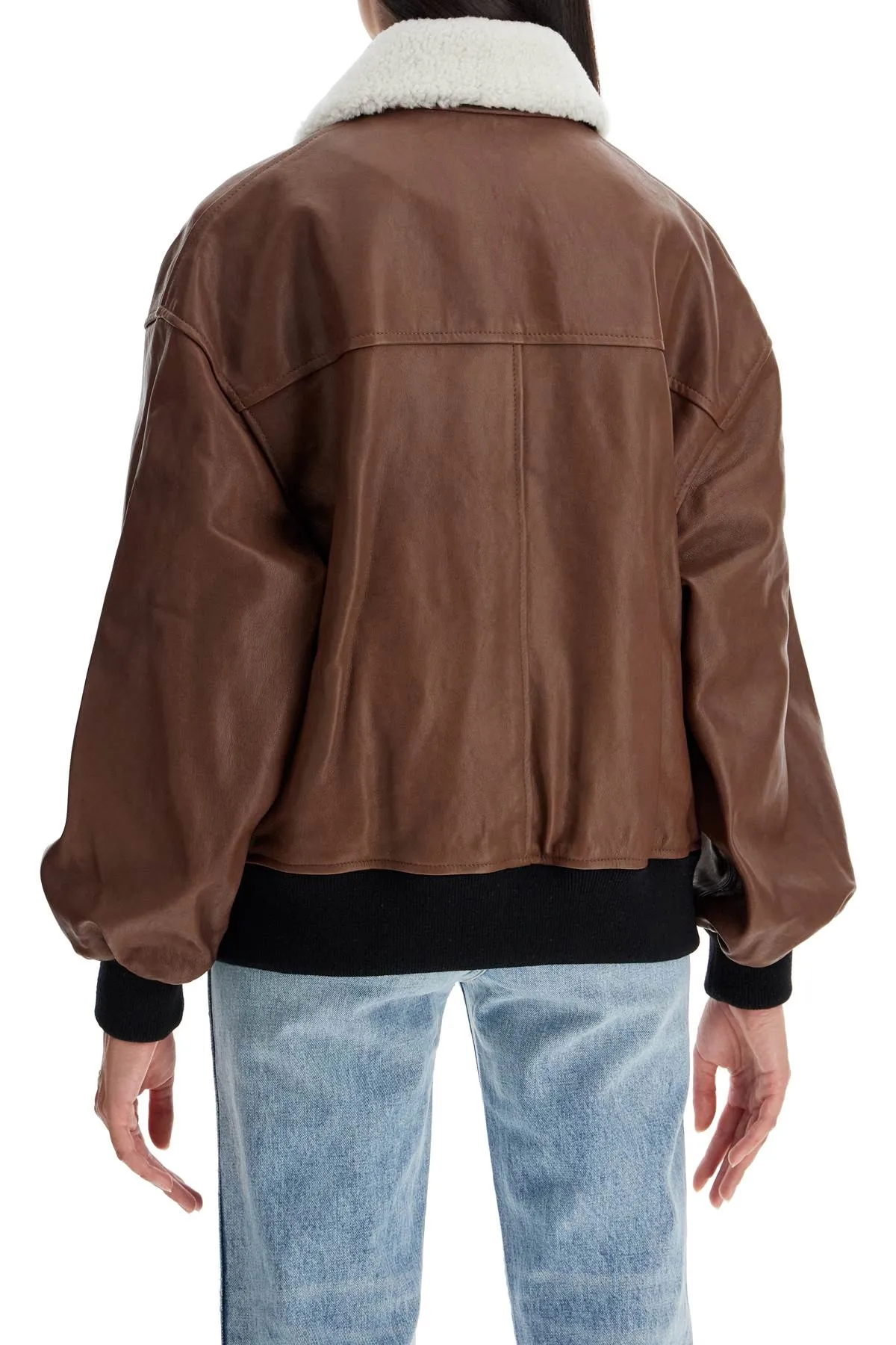 shellar leather bomber jacket with she