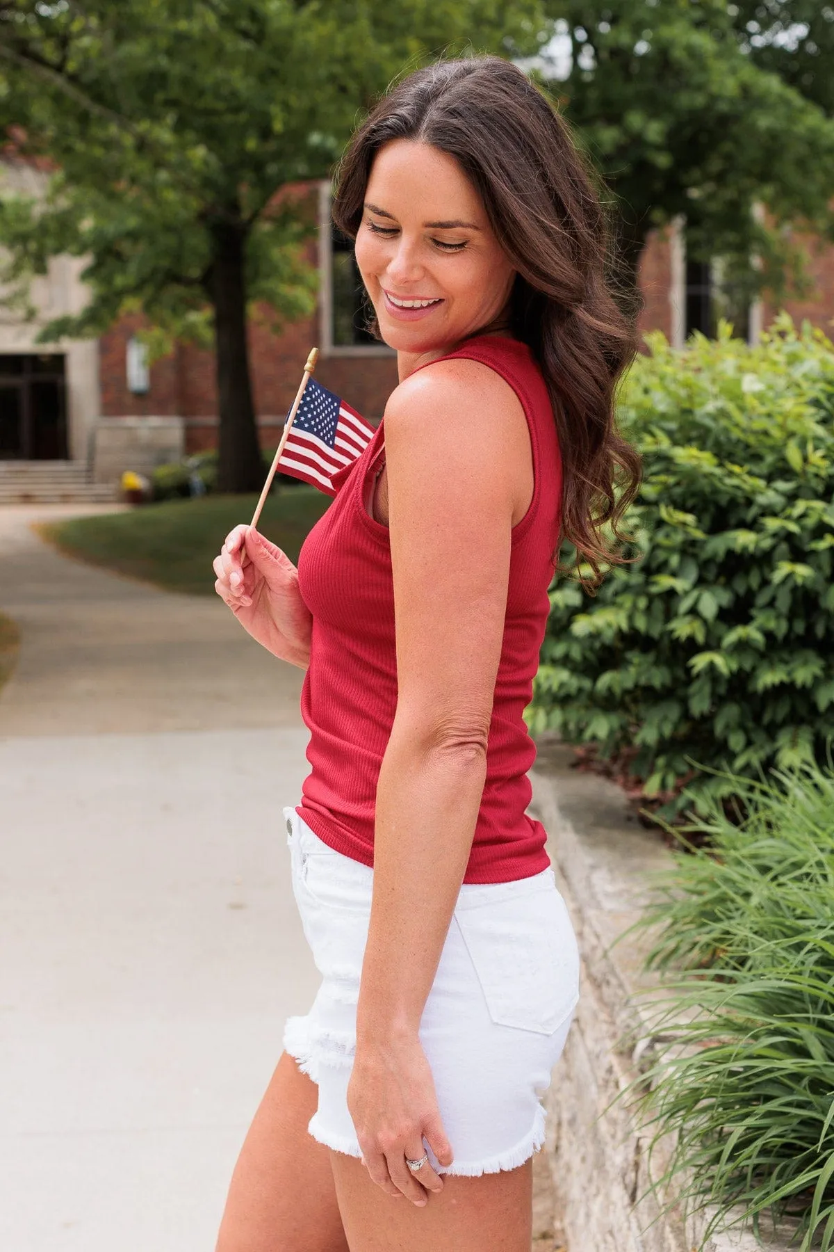 Shine On Me Fitted Tank- Red